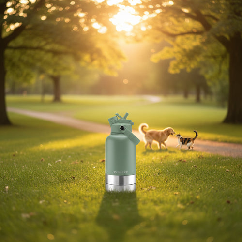 3-in-1 Outdoor Dog Water Bottle & Dual Bowl Feeder Set – 32oz (950ml) Portable Pet Travel Kit