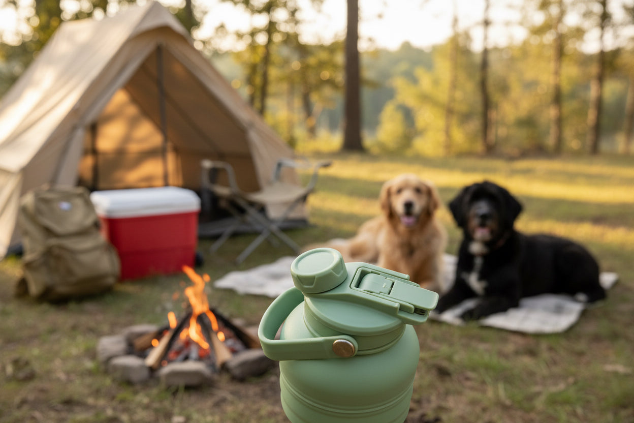 3-in-1 Outdoor Dog Water Bottle & Dual Bowl Feeder Set – 32oz (950ml) Portable Pet Travel Kit